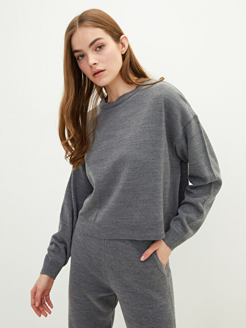 LCW Vision كنزة صوفية برقبة دائرية سادة بأكمام طويلة للسيدات - W1IP58Z8-LAL