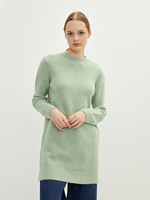 LCW Modest Туника из трикотажа с круглым вырезом, однотонная, с длинным рукавом для женщин - W1IU81Z8-S0Z