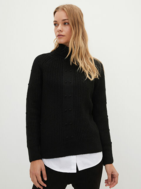 LCWAIKIKI Classic Pull-over en Tricot à Col roulé à Motifs Manches longues pour Femmes - W1J098Z8-CVL