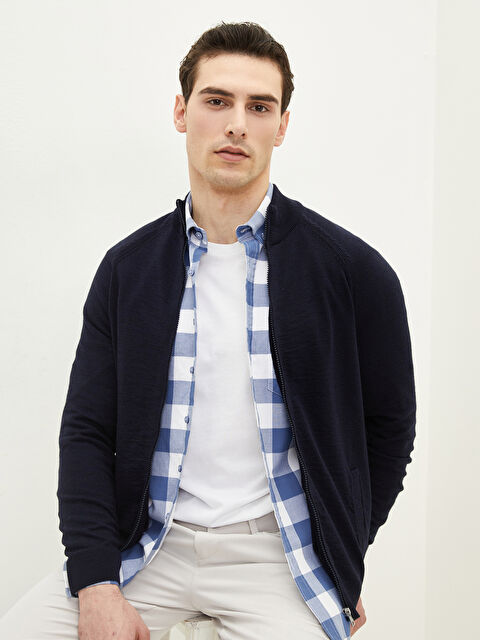 LCWAIKIKI Basic Кардиган из трикотажа с длинным рукавом и воротником-трубой стандартного кроя для мужчин - W1K585Z8-RFH