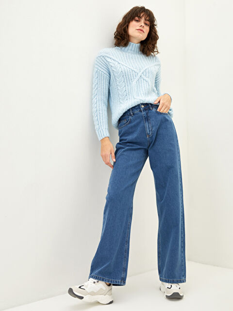 LCW Jeans Yüksek Bel Wideleg Cep Detaylı Kadın Rodeo Jean Pantolon - W1K650Z8-507