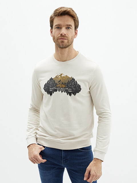 LCWAIKIKI Classic Bisiklet Yaka Uzun Kollu Baskılı Erkek Sweatshirt - W1KQ55Z8-QW6