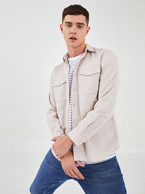 XSIDE Regular Fit Long Sleeve Men's Denim Shirt - W1L055Z8-RRX