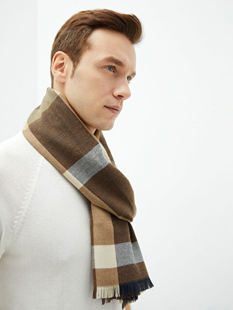 LCW ACCESSORIES Short Tasseled Plaid Mens Scarf - W1L915Z8-RQ8