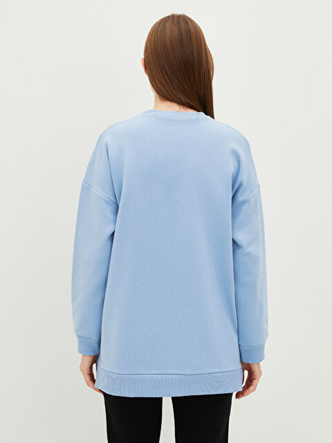 LCW Modest Crew Neck Text Printed Oversize Women's Thick
