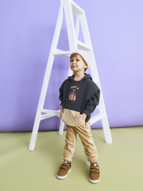 LCW baby Hooded Long Sleeve Baby Boy Sweatshirt and Pants 2-Pack Set - W1LI51Z1-HKT