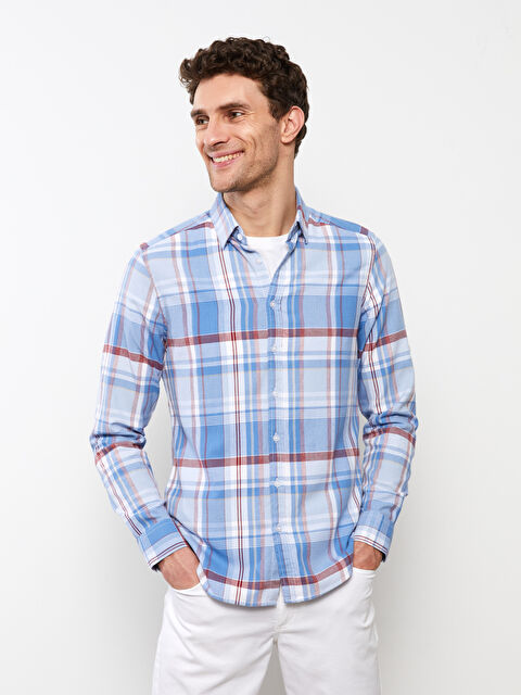 LCWAIKIKI Classic Slim Fit Long Sleeve Plaid Men's Shirt - S20677Z8-LMR