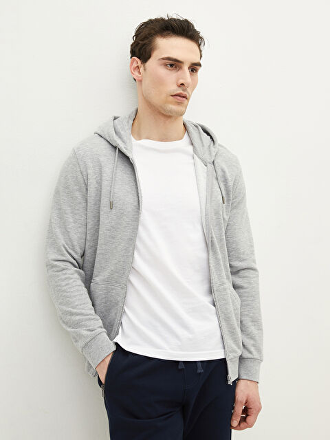 LCWAIKIKI Basic Hooded Zipper Men's Sweatshirt - S20912Z8-DCR