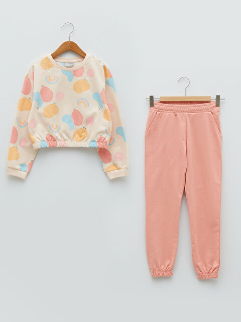 LCW Kids Crew Neck Printed Long Sleeve Girls' Sweatshirt and Sweatpants - S21329Z4-LRA