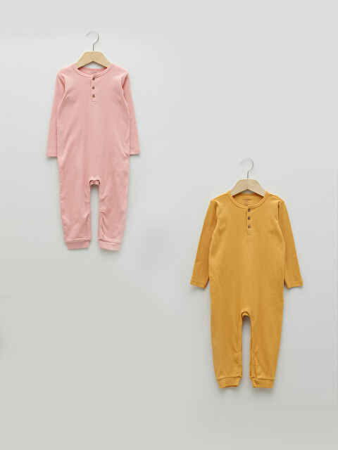 LCW baby Crew Neck Long Sleeve Basic Cotton Baby Girl Rompers 2 Pack - S21412Z1-RTM