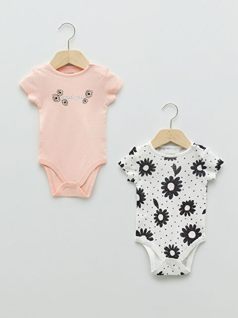 LCW baby Crew Neck Short Sleeve Printed Cotton Baby Girl Snap Snap Body 2 Pack - S21427Z1-LRA