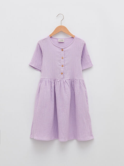 LCW Kids Crew Neck Basic Short Sleeve Girl Dress - S21445Z4-G3W