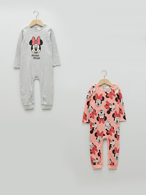 LCW baby Crew Neck Long Sleeve Minnie Mouse Printed Baby Girls' Jumpsuit 2 Pack - S21465Z1-LT4