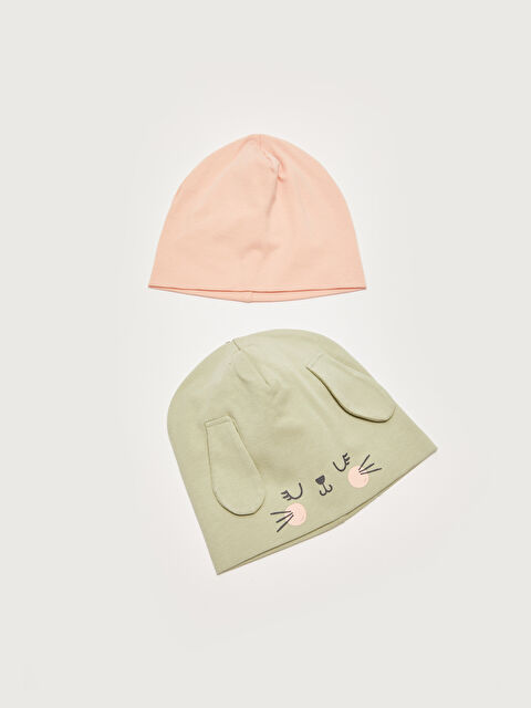 LCW baby Cotton Patterned Baby Girl Beanie 2 Pieces - S21532Z1-GMG