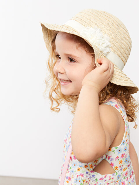 LCW baby 3d гүлді әшекейленген қыз балаларға арналған сабан қалпақ - S21650Z1-QU5