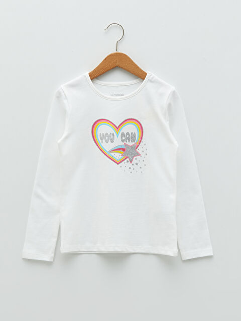 LCW Kids Футболка с круглым вырезом, с принтом, с длинным рукавом, хлопковая, для девочек - S21934Z4-FFB