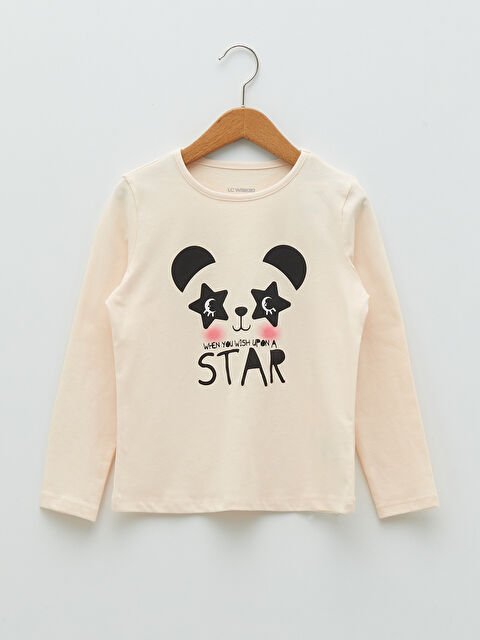 LCW Kids Crew Neck Printed Long Sleeve Cotton Girl T-shirt - S21934Z4-QVF
