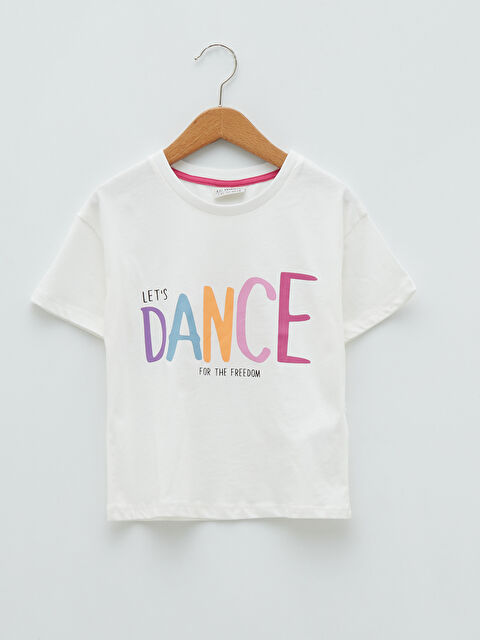 LCW Kids Crew Neck Letter Printed Short Sleeve Girl T-Shirt - S21952Z4-FDH
