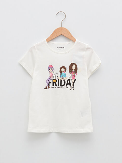 LCW Kids Crew Neck Printed Short Sleeve Girls' T-Shirt - S22189Z4-FDU
