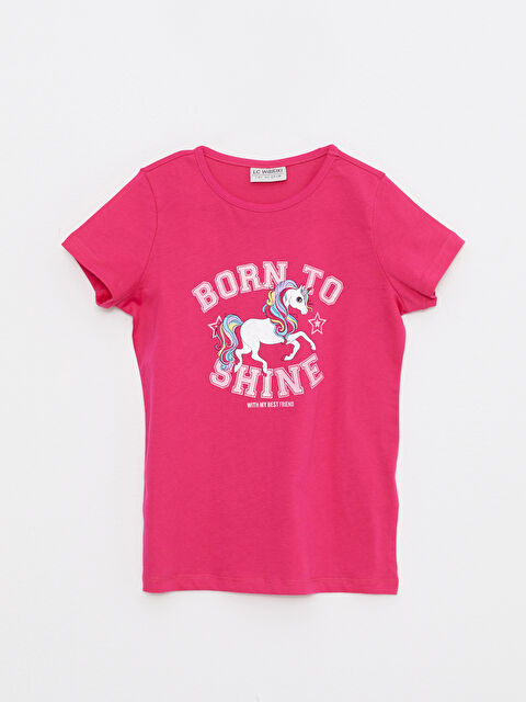 LCW Kids تيشيرت للبنات بياقة دائرية مطبوع كم قصير - S22196Z4-H4K