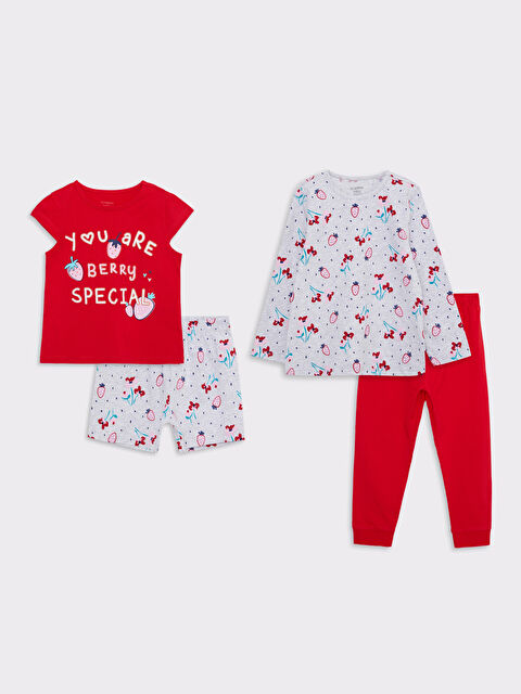 LCW baby Crew Neck Printed Cotton Baby Girl 2-Pajama Set - S23030Z1-RTV