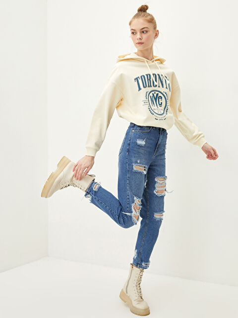 LCW Jeans Jean Rodeo Taille Haute Coupe Maman Détail Déchiré pour Femmes - S23263Z8-507