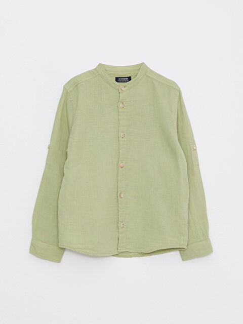 LCW Kids Grandad Collar Basic Long Sleeve Cotton Boy's Shirt - S24741Z4-G5D