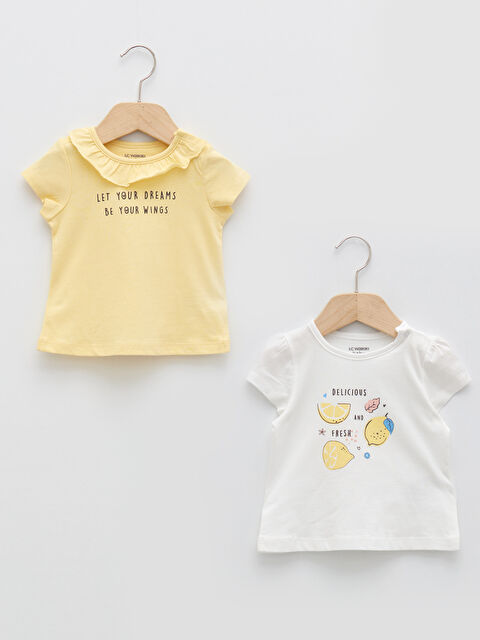 LCW baby Crew Neck Short Sleeve Printed Baby Girl T-Shirt 2 Pieces - S24863Z1-FTY