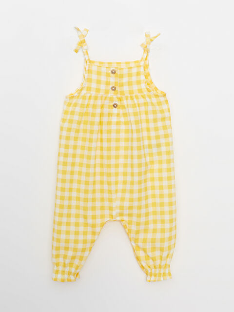 LCW baby Square Collar Strappy Plaid Pattern Baby Girls' Dungarees - S24864Z1-LQ2