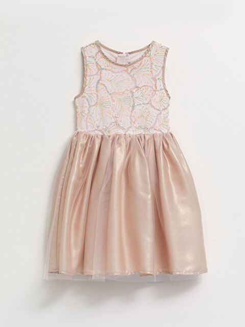 LCW Kids Crew Neck Sequin Embroidered Girls' Dress - S25194Z4-RRL