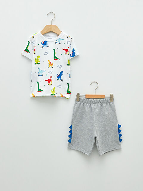 LCW baby Crew Neck Short Sleeve Printed Baby Boys' T-Shirt and Shorts 2 Pack Set - S25241Z1-LU7