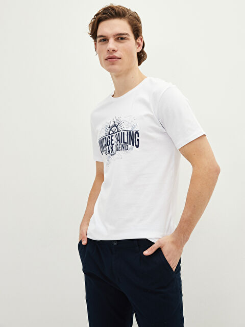 XSIDE Crew Neck Short Sleeve Printed Combed Cotton Men's T-shirt - S25261Z8-Q6K