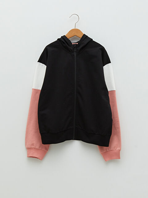 LCW Kids سویتشێرتی کچان کڵاودار قۆڵ درێژ بە زنجیری بە قوماشی دوو یان سێ ڕەنگی زەق - S25314Z4-CVL