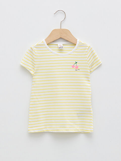 LCW baby Crew Neck Short Sleeve Striped Cotton Baby Girl T-Shirt - S25557Z1-LKF