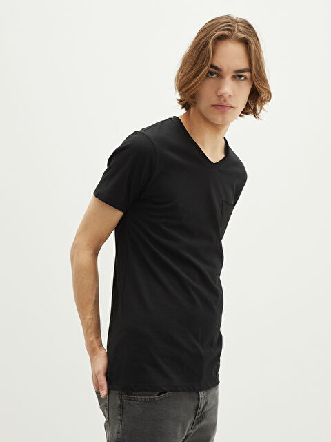 XSIDE V Neck Short Sleeve Basic Cotton Men's T-shirt - S25612Z8-CVL