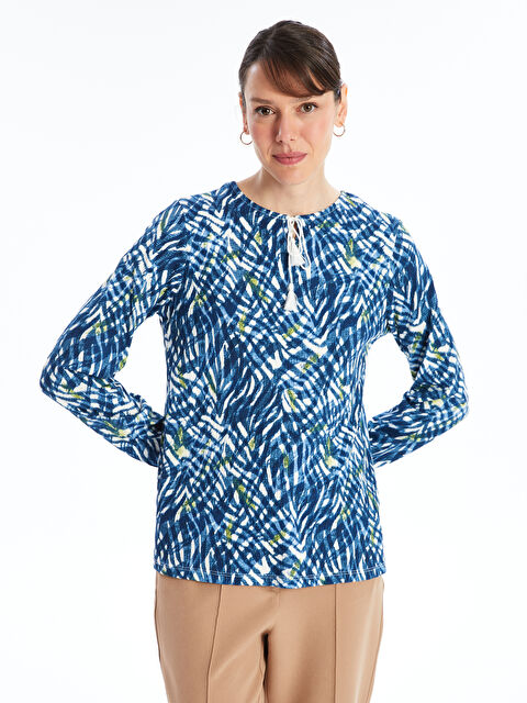 LCW Grace Tie Neck Patterned Long Sleeve Women's Blouse - S25937Z8-LQQ