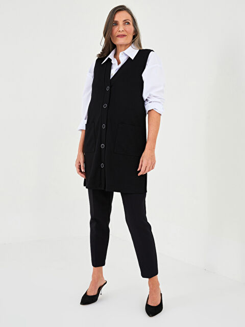LCW Grace Women's V-Neck Plain Waistcoat - S25944Z8-CVL