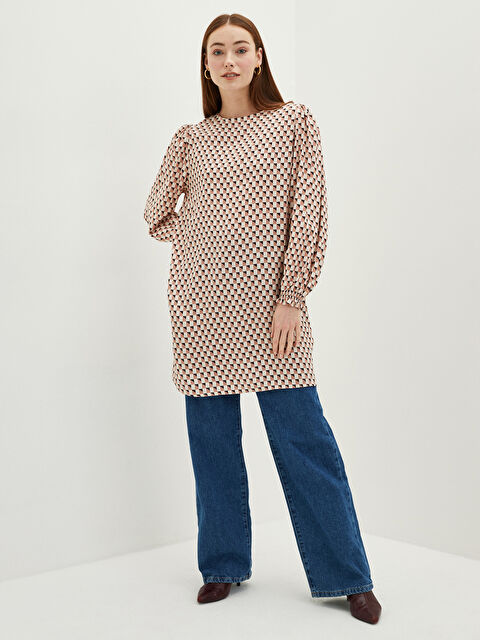 LCWAIKIKI Classic Crew Neck Patterned Long Sleeve Viscose Women's Tunic - S25961Z8-LRA