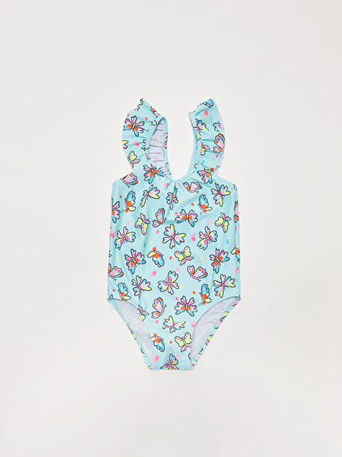 LCW baby Esnek Kumaştan Bisiklet Yaka Baskılı Kız Bebek Mayo