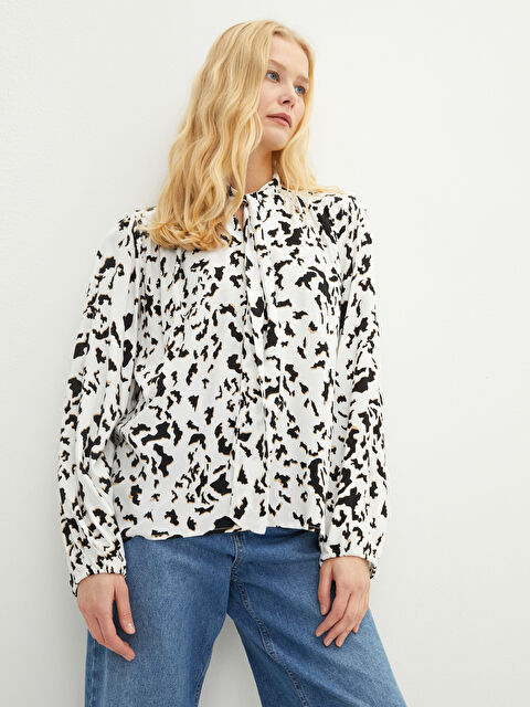 LCWAIKIKI Classic Tie Neck Patterned Long Sleeve Viscose Women's Blouse - S26221Z8-LQB