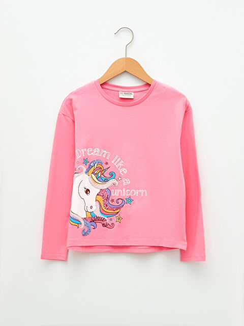 LCW Kids T-shirt Fille en Coton à Manches Longues Imprimé Col Rond - S26635Z4-FNL