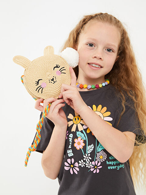 LCW ACCESSORIES Cat Figured Embroidery Girl Straw Crossbody Bag - S26850Z4-R81