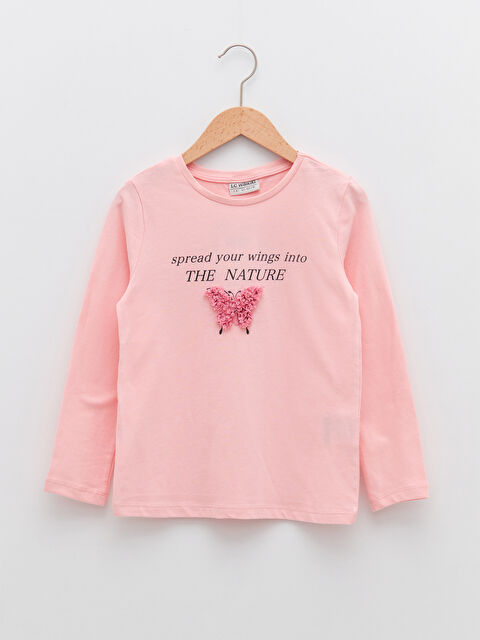LCW Kids Crew Neck Printed Long Sleeve Cotton Girl T-shirt - S26990Z4-G0G