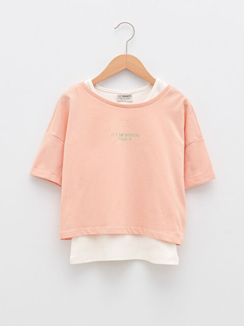 LCW Kids Crew Neck Cotton Girls Athlete and T-Shirt - S27048Z4-FME