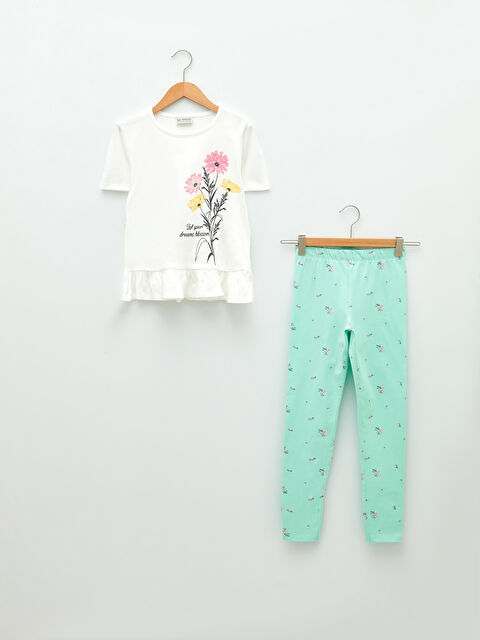 LCW Kids T-shirt à Manches Courtes Imprimé Col Rond pour Filles et Collants - S27150Z4-FDU