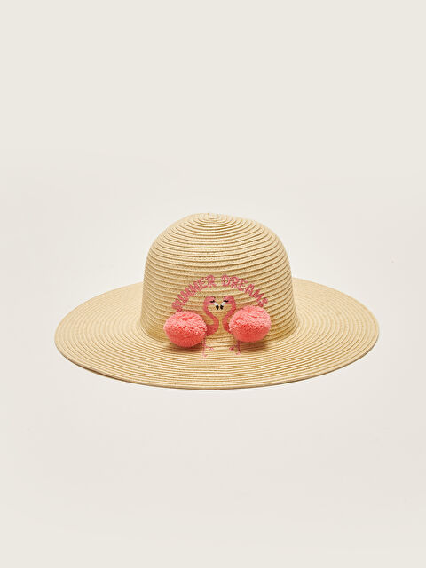 LCW ACCESSORIES Кестеленген помпонды қыздың сабан фетр қалпағы - S27398Z4-DMQ