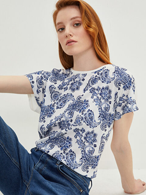 LCWAIKIKI Classic Crew Neck Patterned Short Sleeve Women's T-Shirt - S27410Z8-F9C