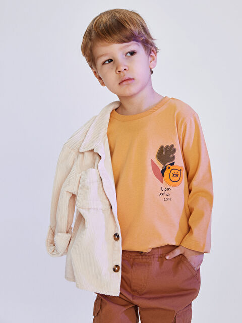 LCW baby تيشيرت كم طويل مطبوع بياقة دائرية للأولاد الرضع - S27813Z1-GLH