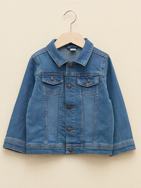 LCW baby جاكيت جينز اولاد رضع بياقة بولو وكم طويل سادة - S28024Z1-311