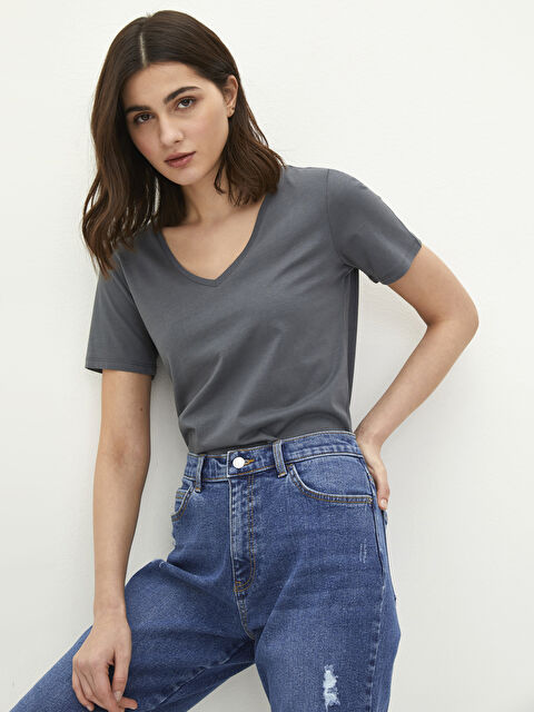 LCW Vision V-Neck Plain Short Sleeve Women's T-Shirt - S28302Z8-HGL